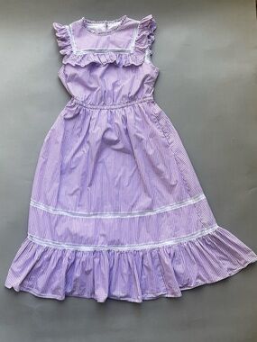 Cottagecore J.Crew 100% Cotton Lavender and White Striped Ruffle Dress